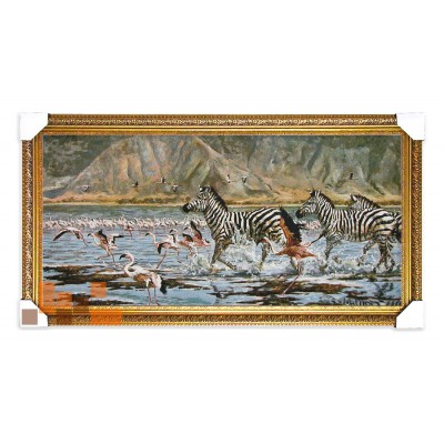 Фламінго зебри біжать по воді (107*57 см.)