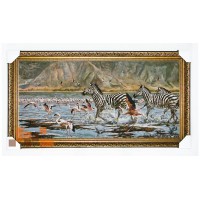 Фламінго зебри біжать по воді (107*57 см.)