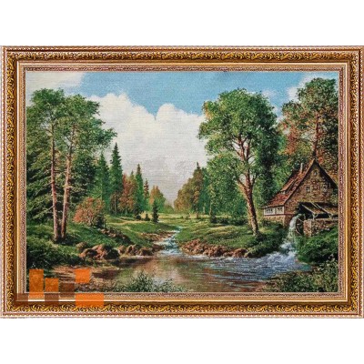 Гобеленова картина Природа пейзаж річка водяний млин 63х46см