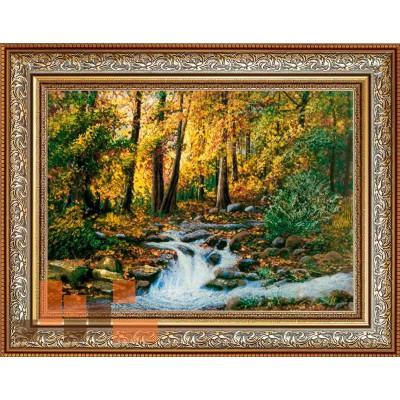 Гобеленова картина в рамі Сонячний водоспад серед лісу 97х76см