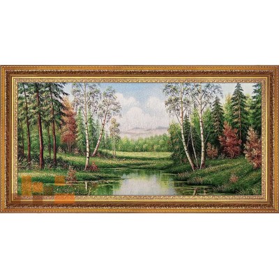 Гобеленова картина Річка поляна в лісі вид до гір 88х47см