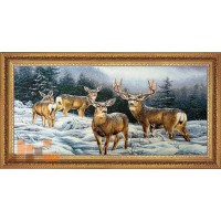 Гобеленова картина Олені в зимовому лісі  88х47см