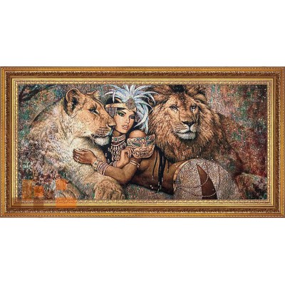 Гобеленова картина Клеопатра з левами 88х47см