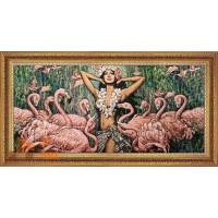 Гобеленова картина  Дівчина-амазонка серед фламінго  88х47см