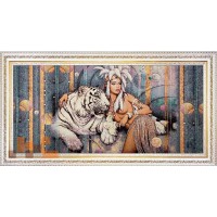 Гобеленова картина Дівчина з білим тигром 88х47см