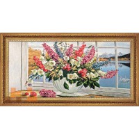 Гобеленова картина Букет квітів біля вікна 88х47см