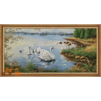Гобеленова картина Лебеді з лебедятами 127х67см