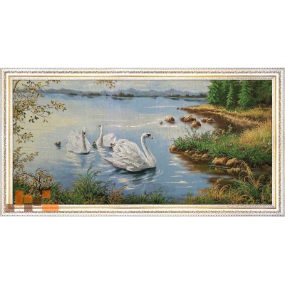 Гобеленова картина Лебеді з лебедятами 127х67см