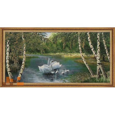Гобеленова картина Сімейка лебедів127х67см