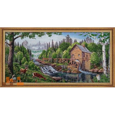 Гобеленова картина Млин на воді ліс 127х67см