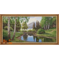 Гобеленова картина МІсток через річку серед казкової природи 127х67см