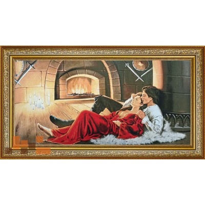 Гобеленова картина Пара закоханих біля каміна 134х74см