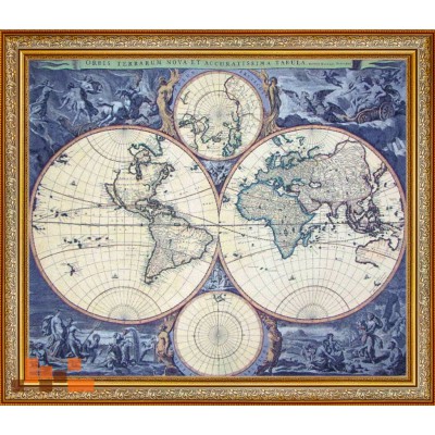 Велика гобеленова картина Старовинна карта світу