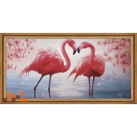 Гобеленова картина Птахи, пара фламінго в білій рамці 112х58см