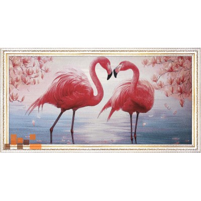 Гобеленова картина Птахи, пара фламінго в білій рамці 112х58см