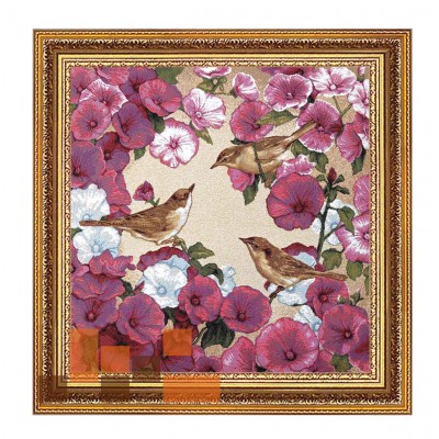 Гобеленова картина Пташечки серед квітів, мод.2 52х52см
