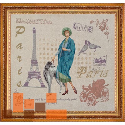 Гобеленова картина Дама з собачкою Париж life 55х52см