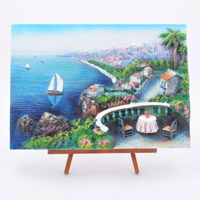Картина об'ємна з рельєфом Тераса з видом на морський пейзаж 32х23 см